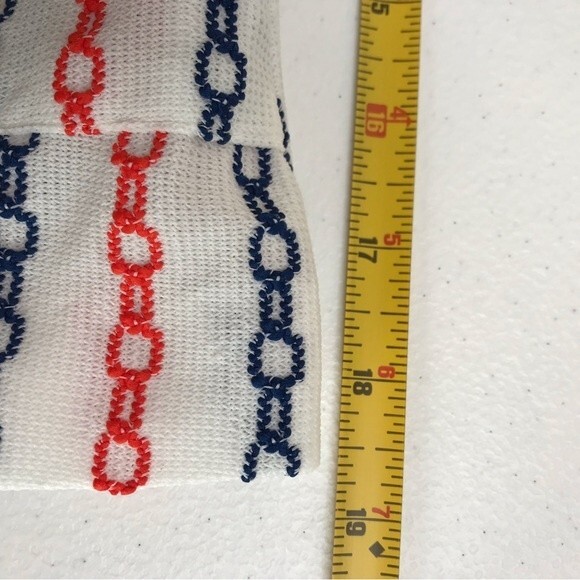 Vintage 70s White Double Knit Orange Blue Chain Stitch Zip Up Top Womens Medium - Picture 11 of 14